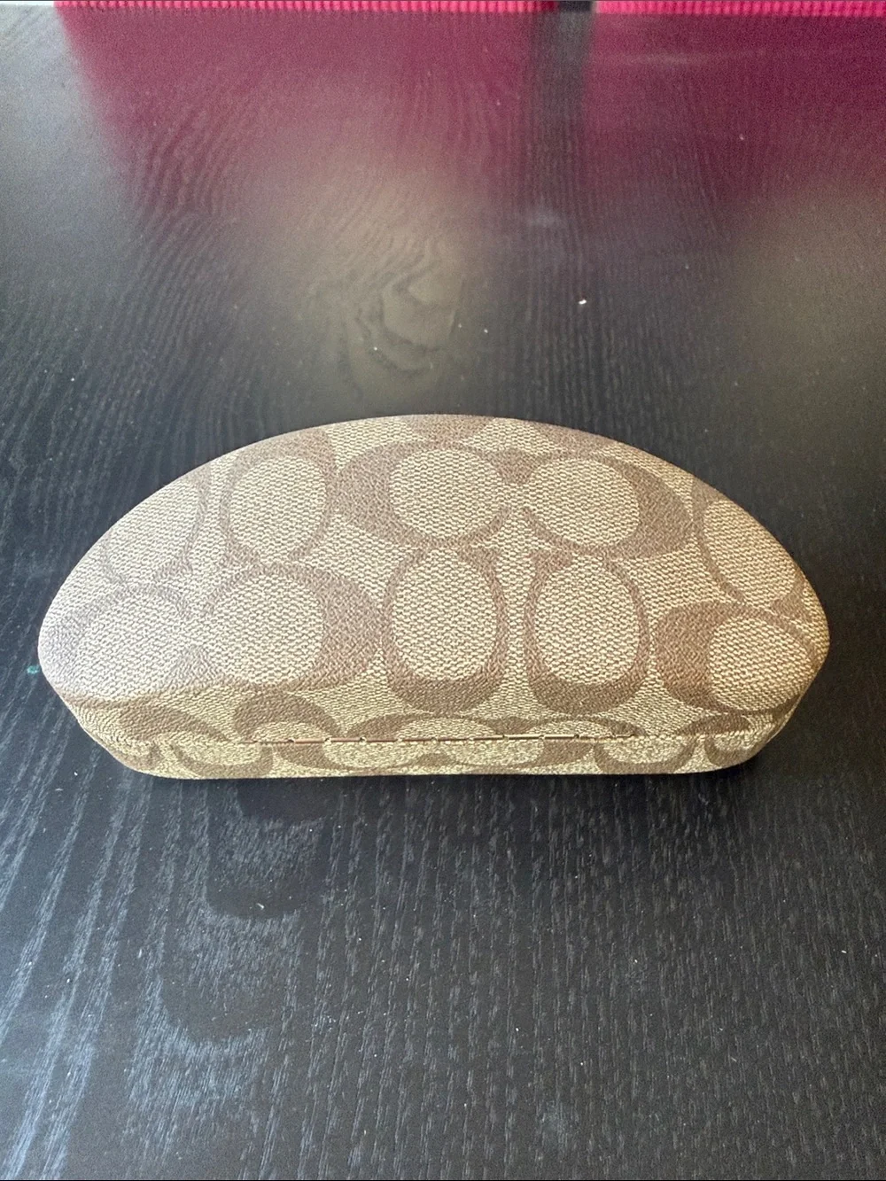 COACH Brown Signature Sunglass Case with Monogram Print