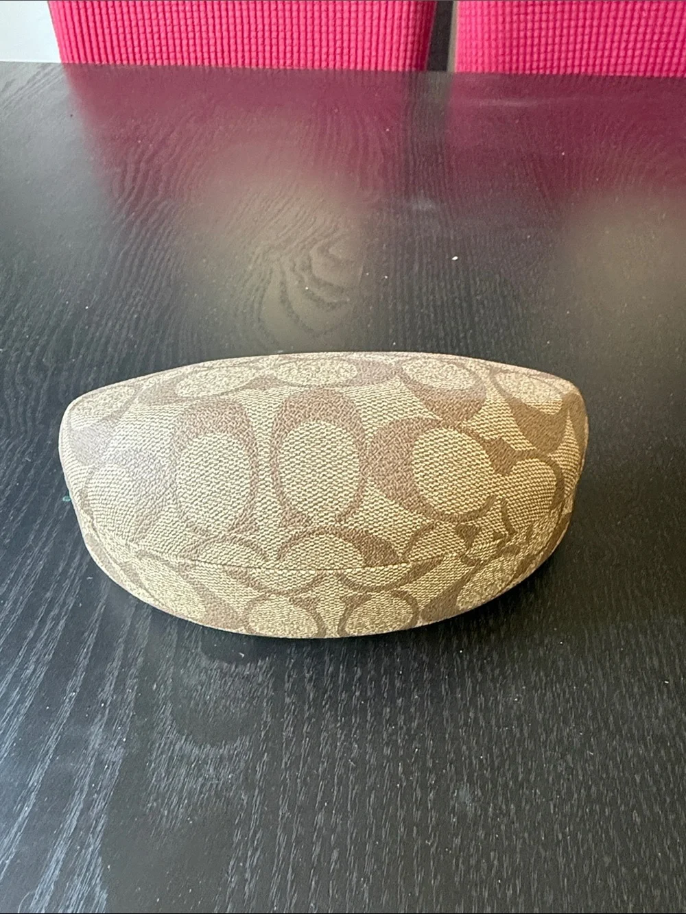 COACH Brown Signature Sunglass Case with Monogram Print