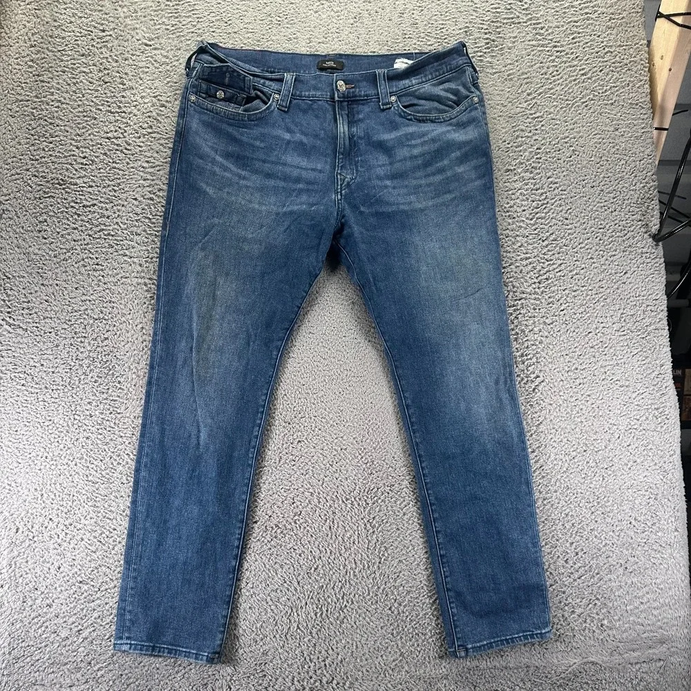 True Religion Rocco Jeans Mens 40x32 Blue Cotton Denim Skinny Relaxed Stretch