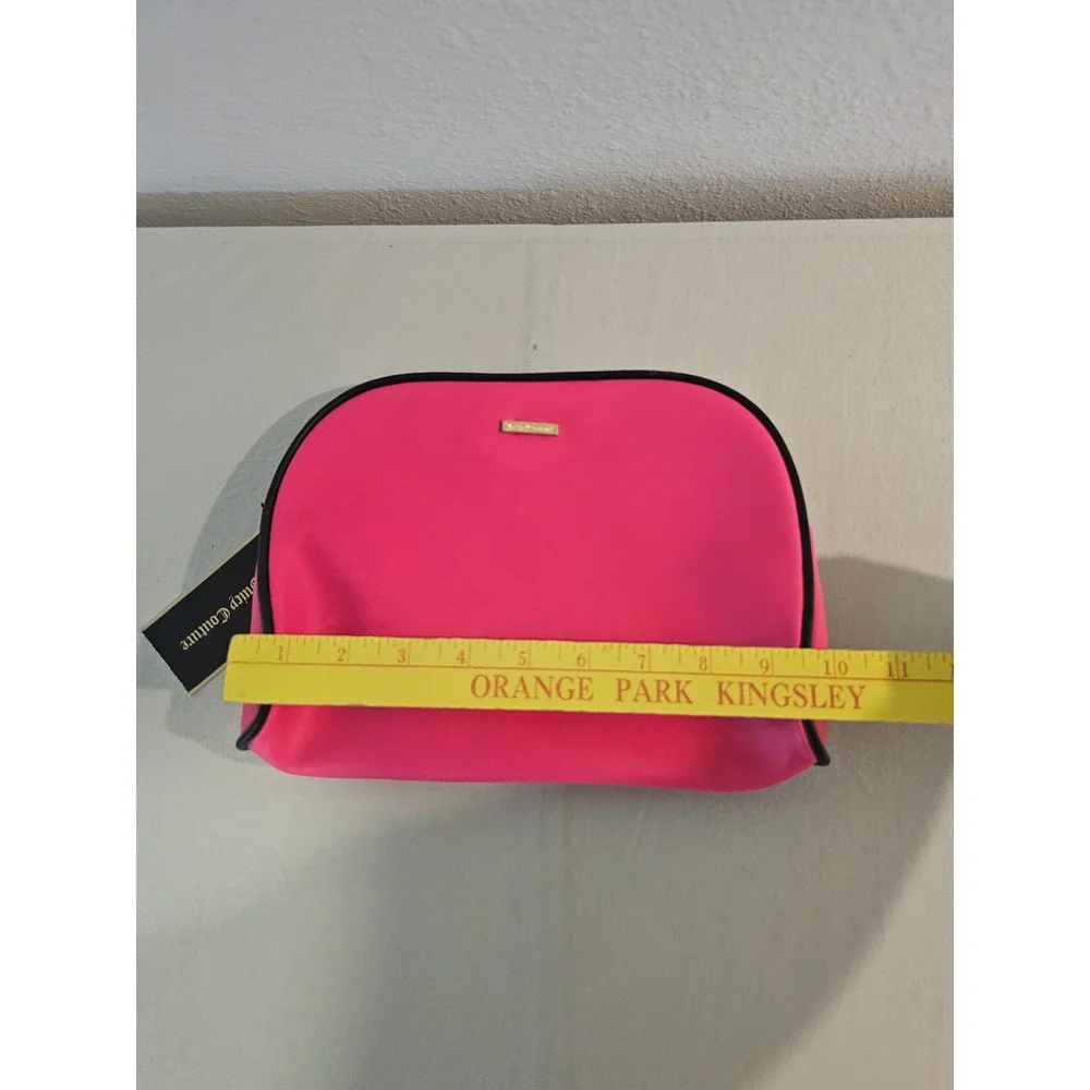 Juicy Couture Pink Saffiano Cosmetic Bag Makeup Pouch Gold Logo New