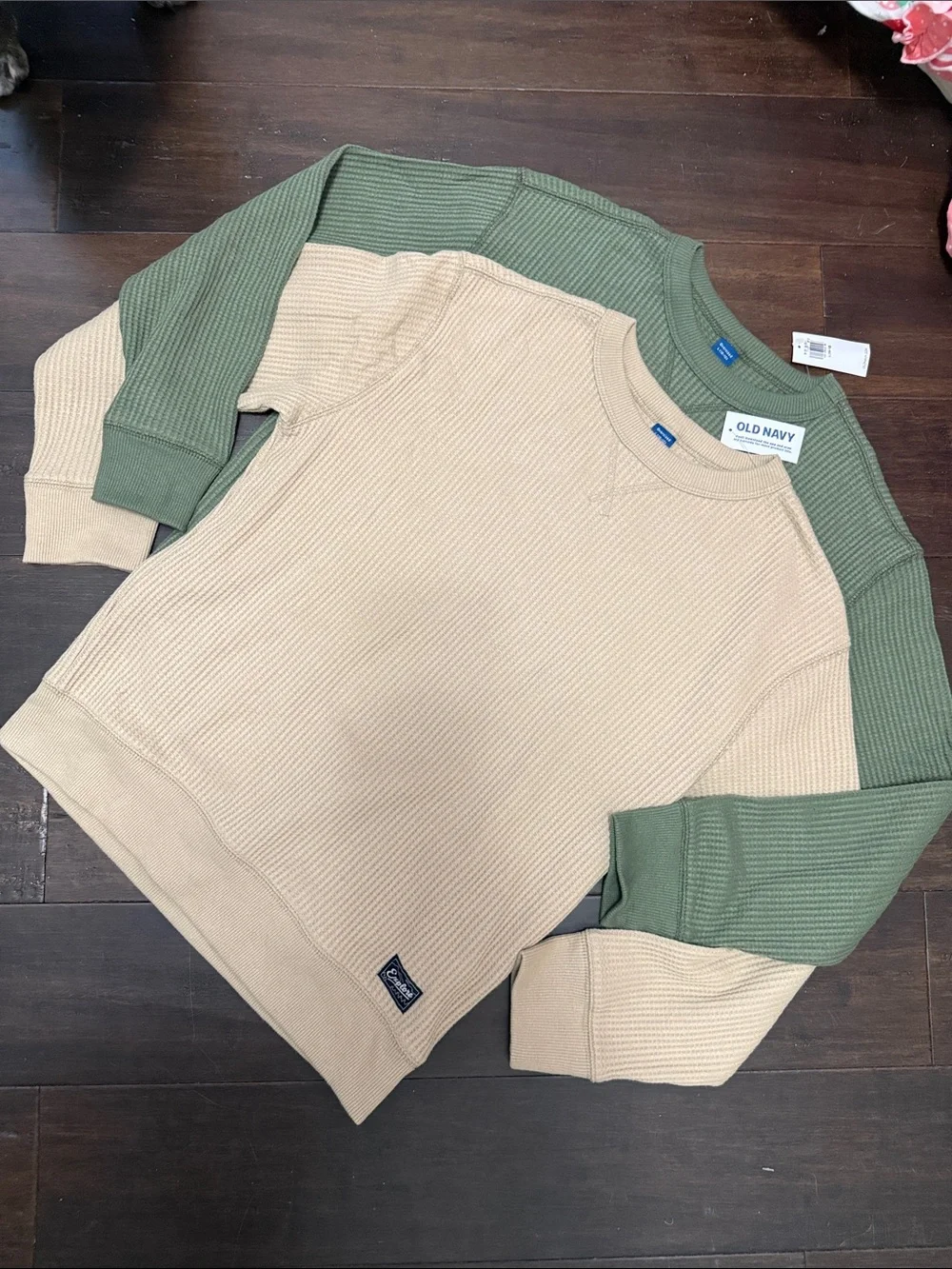 Old Navy Oversized Waffle Crewneck Sweater - Beige & Olive Green