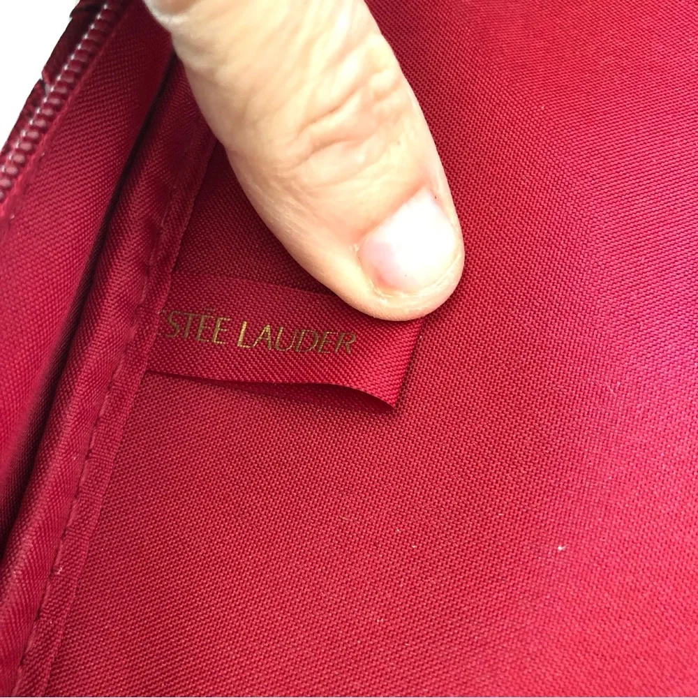 NWOT Estée Lauder Woven Burgundy Vanity Train Case Makeup Travel Laptop Bag