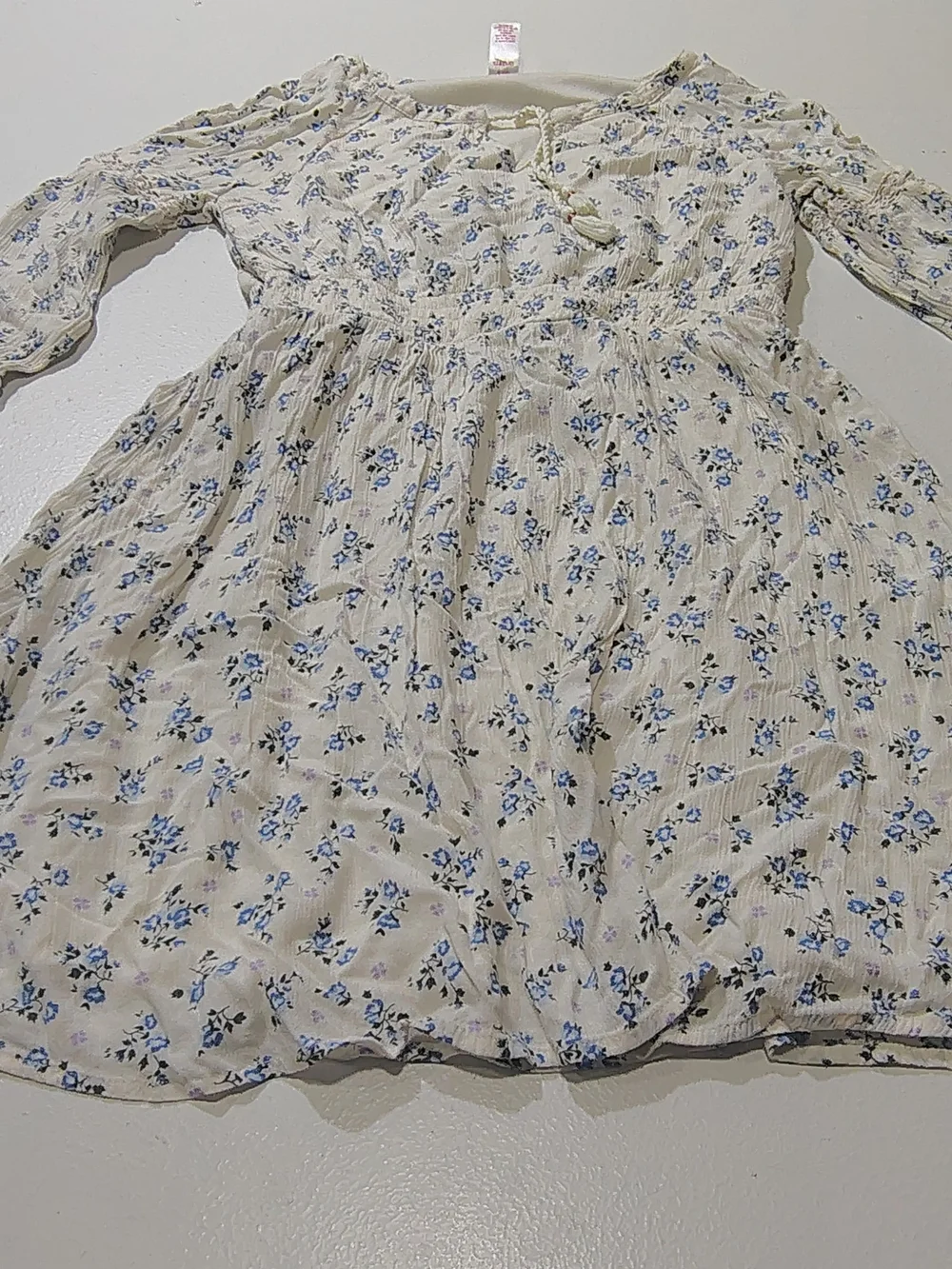 Justice Cream Dress with Blue and Lilac Floral Print 100% Viscose Size 10