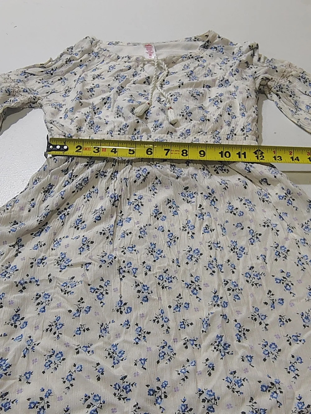 Justice Cream Dress with Blue and Lilac Floral Print 100% Viscose Size 10