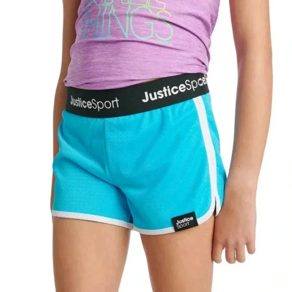 Justice Girls Core Solid Mesh Shorts Blue/Black Elastic Waist size Small (7/8)