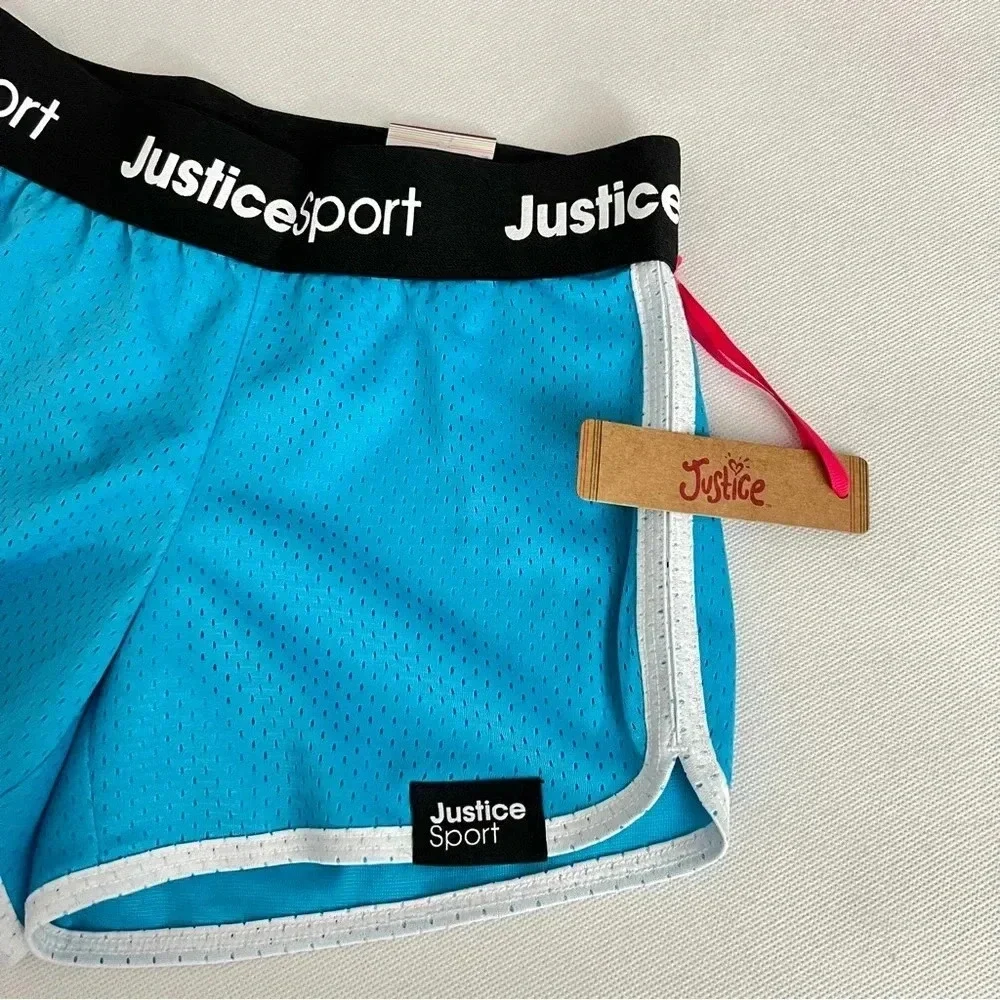 Justice Girls Core Solid Mesh Shorts Blue/Black Elastic Waist size Small (7/8)