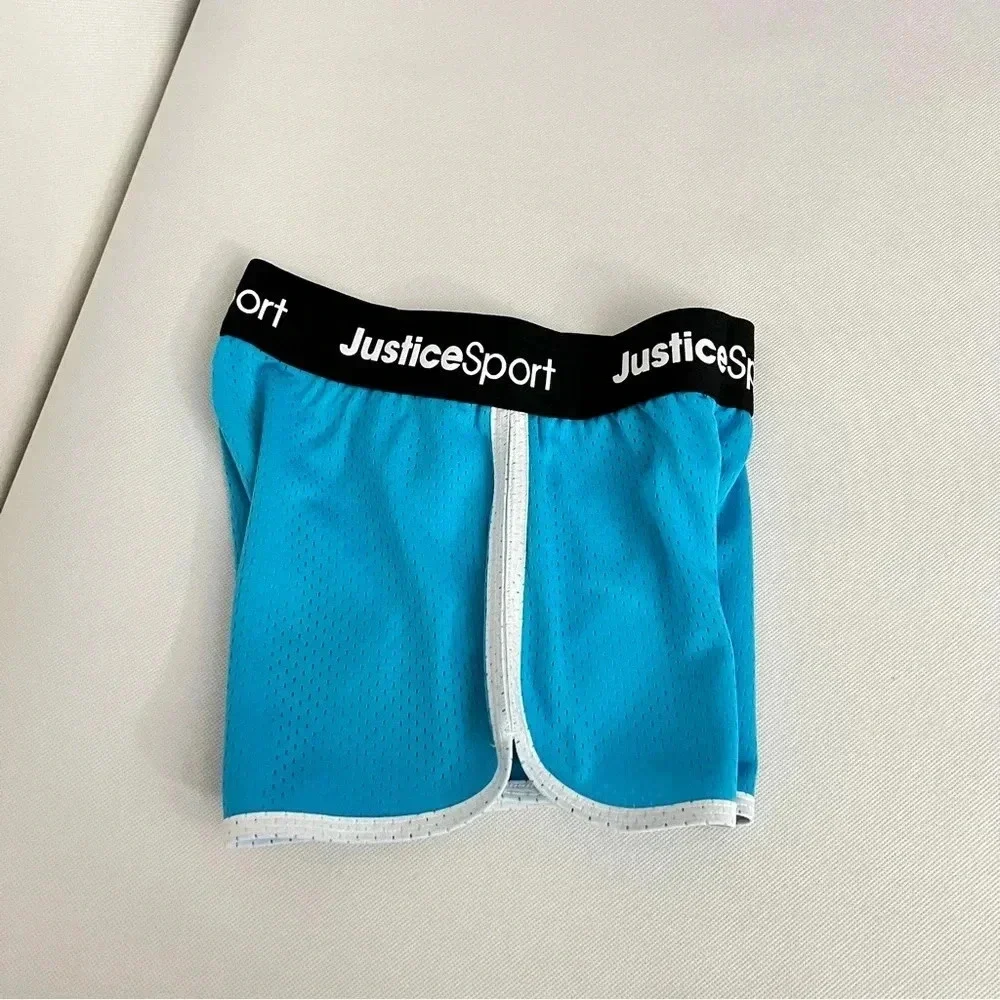Justice Girls Core Solid Mesh Shorts Blue/Black Elastic Waist size Small (7/8)