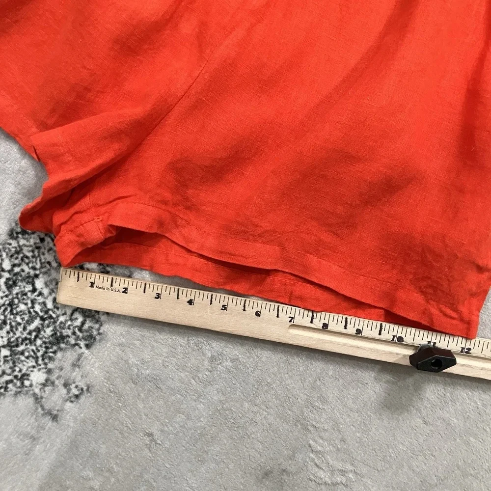 Zara Red Orange Linen Romper Womens Small V Neck Open Back Elastic Waist