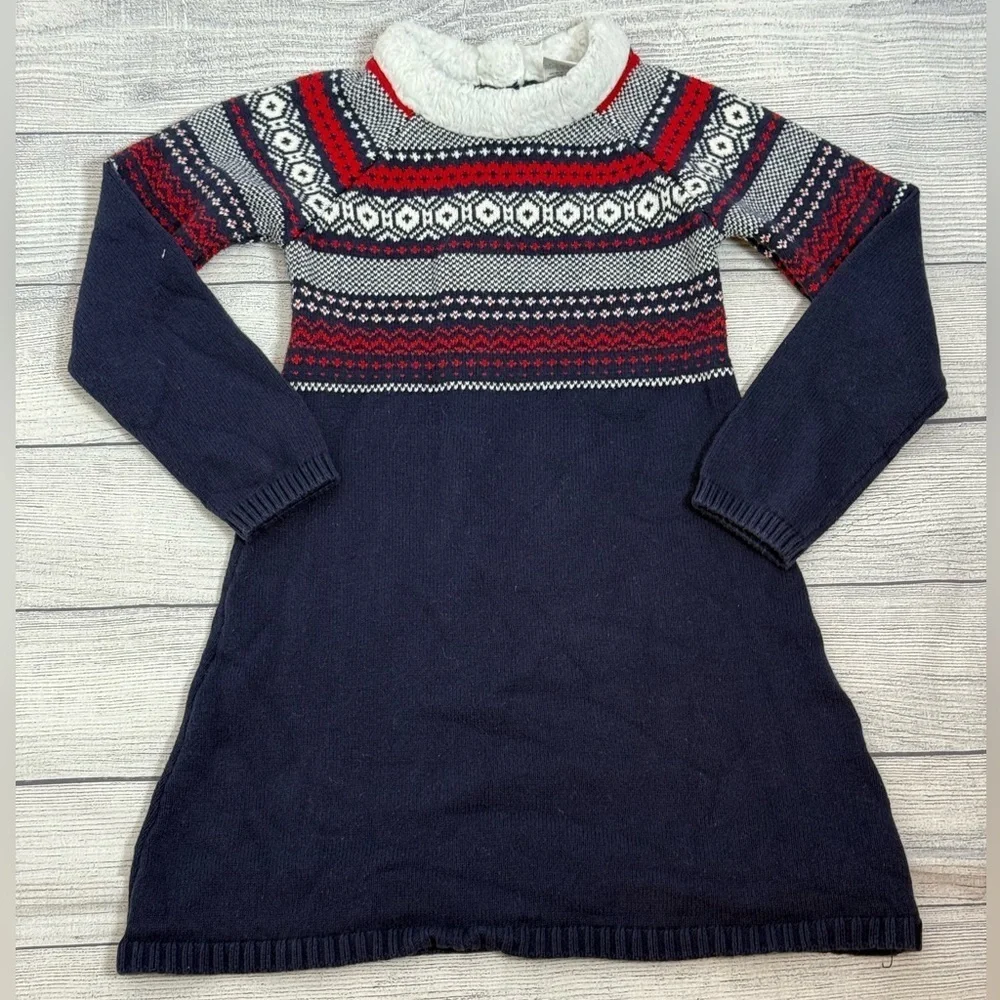 Gymboree Fair Isle Sweater Blue and red Dress Size 7 - Cozy Winter Knit
