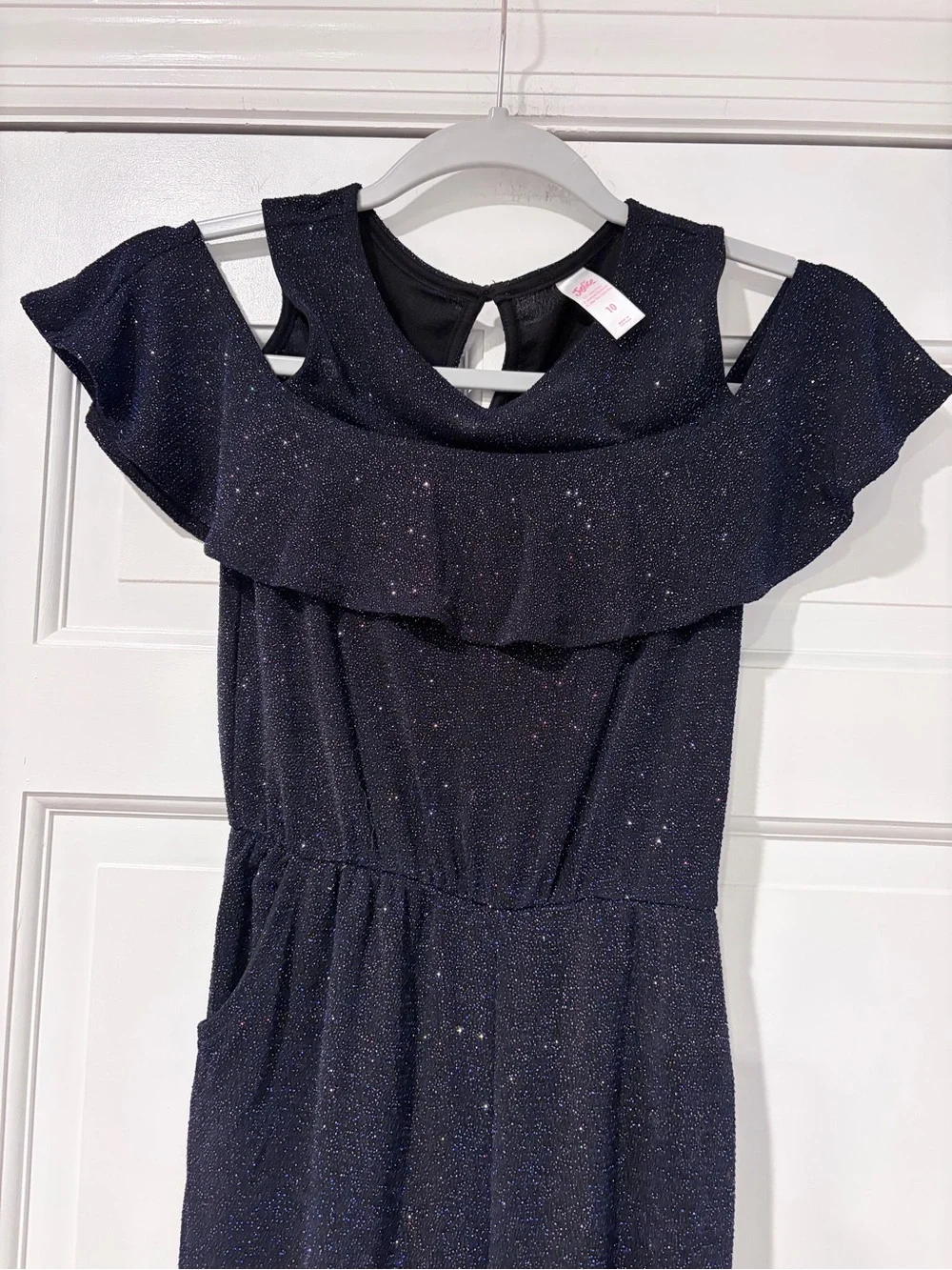 Justice Girls Sparkle Navy Blue Jumpsuit with Ruffle Neck