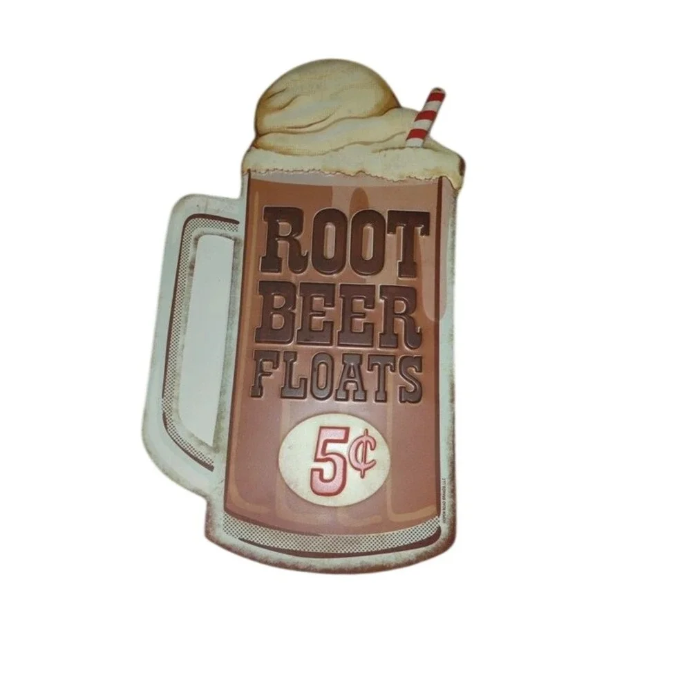 Open Road Brand Root Beer Floats 5 Cent Embossed Metal Tin Sign Retro Wall Decor