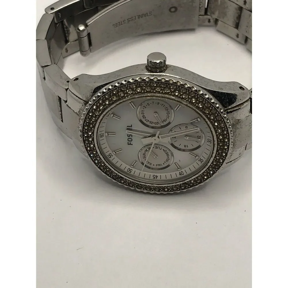 Fossil ES2860 Womens Silver Stainless Steel Analog Dial Quartz Wrist Watch HK532