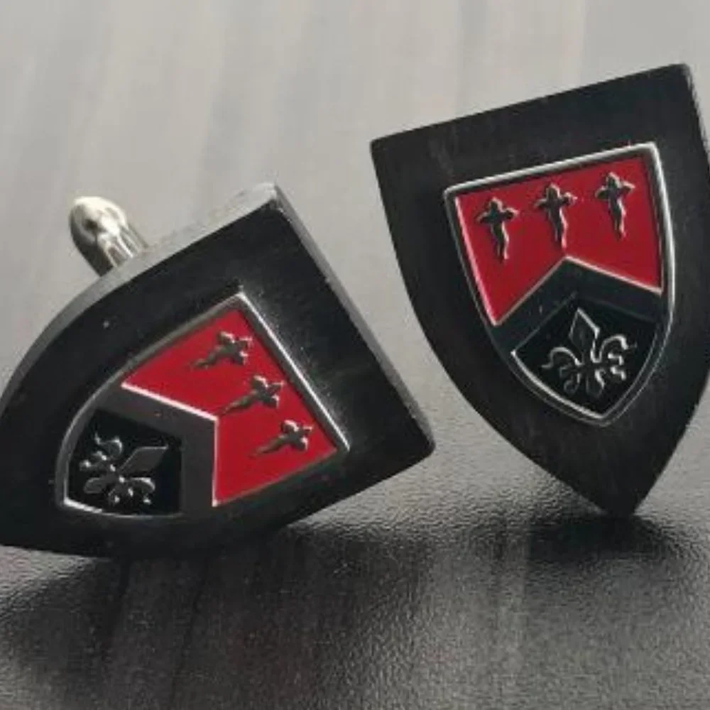 Swank Wood Base Shield & Crest Cuff Links