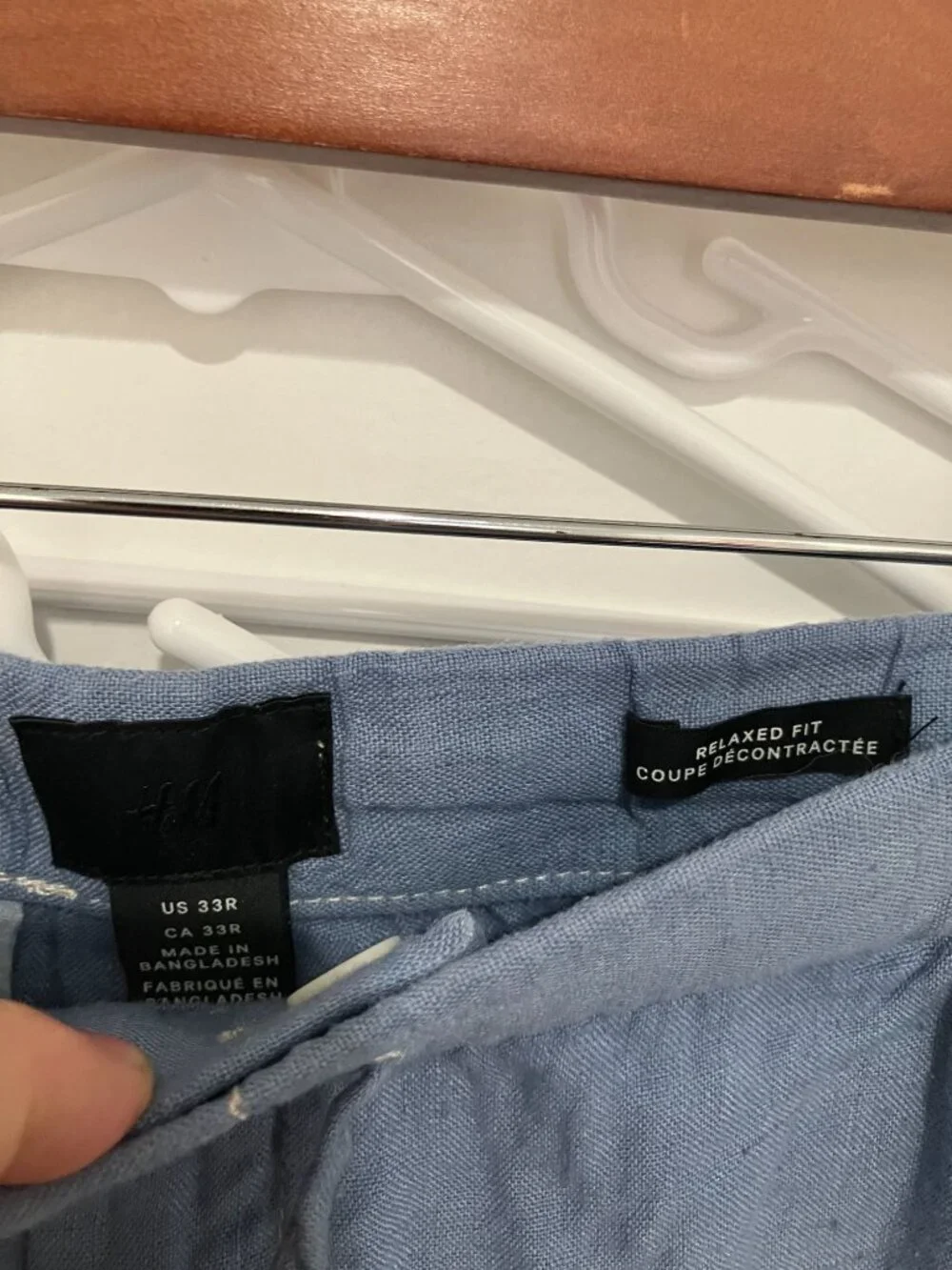 H&M Women's Regular Fit 100% Linen Trousers, Blue, Size 33R