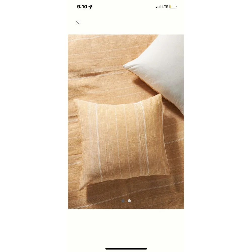 Anthropologie EURO Pillow Sham Avalon Striped Linen Ochre‎ New Orange White