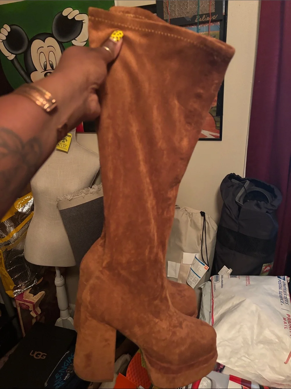 Women's Suede Platform Knee-High Boots - Brown