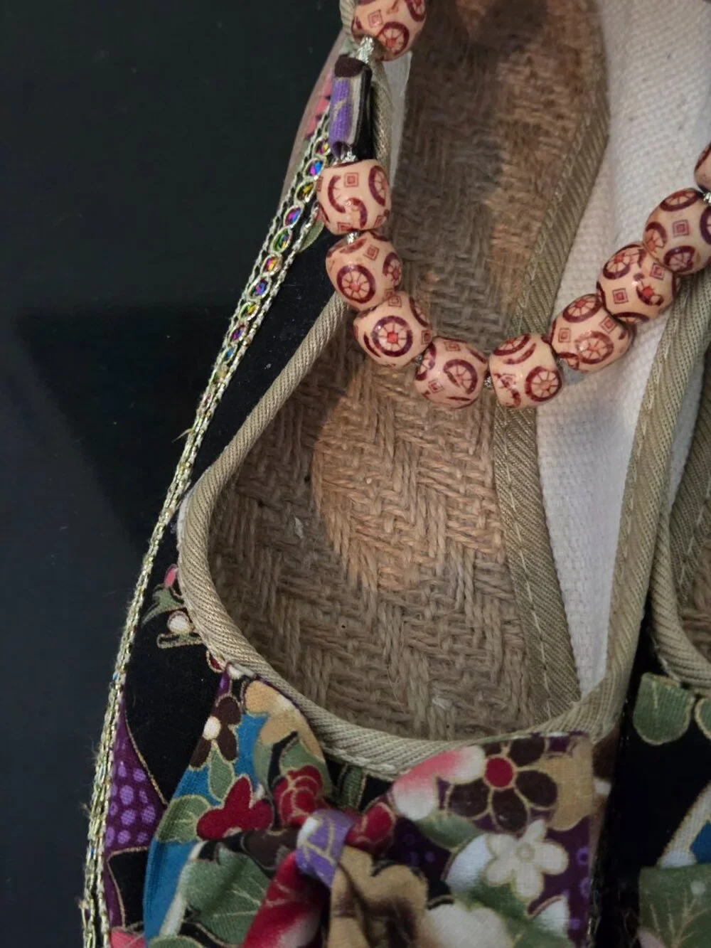 Wonderful ladies colorful beaded espadrille shoes with gold ankle ties