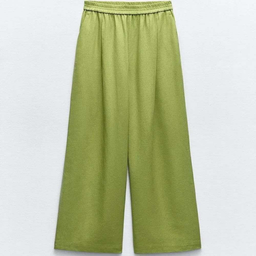 Zara Linen Blend Pants Pistachio Green