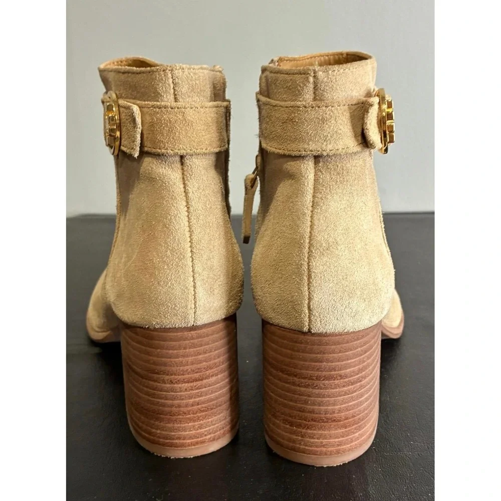 Tory Burch Women's Suede Ankle Booties – Size 8M – Beige/Tan Block Heel