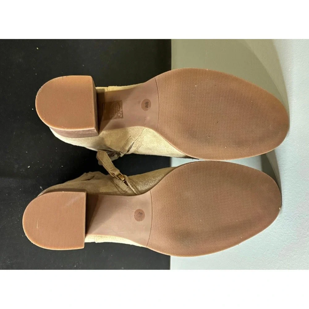 Tory Burch Women's Suede Ankle Booties – Size 8M – Beige/Tan Block Heel