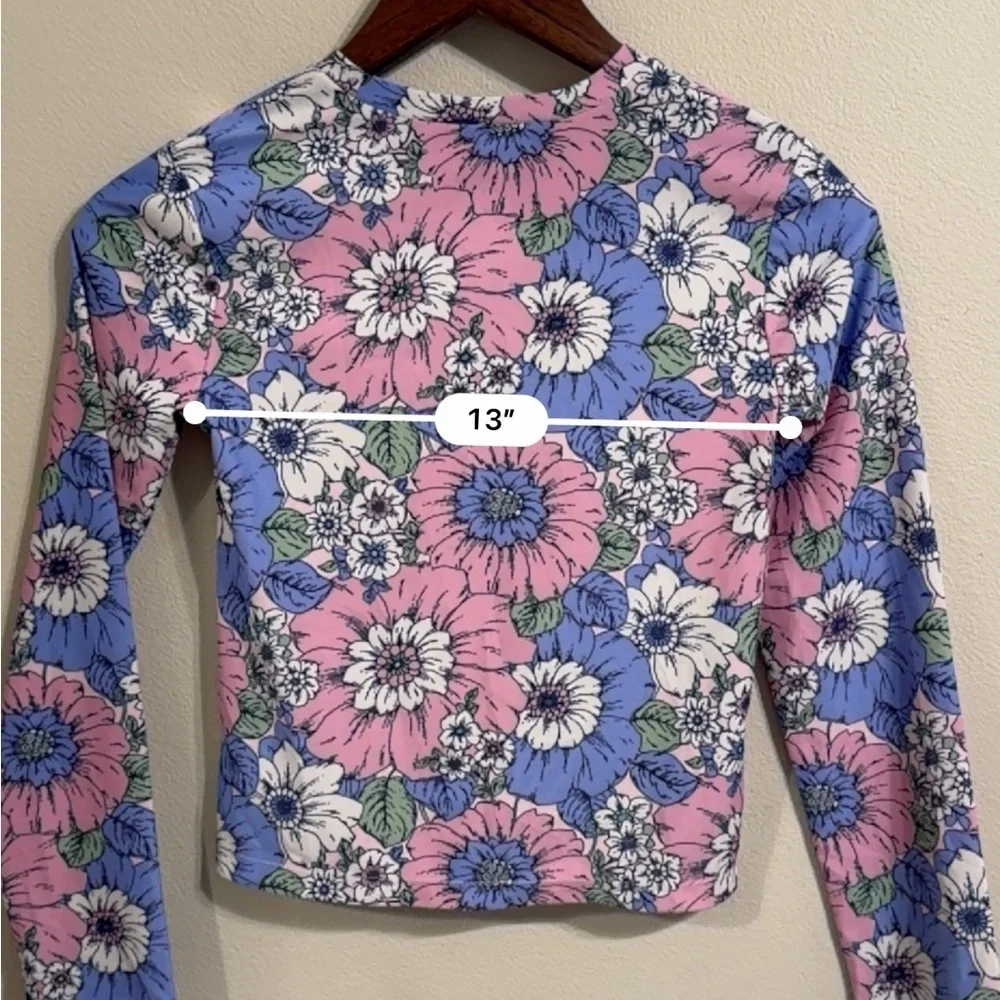 Gap Kids Floral Rash Guard XL 12 Pink Blue Long Sleeve Swim Top UPF