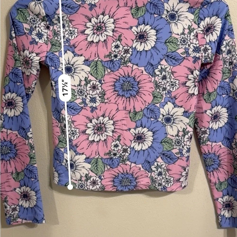 Gap Kids Floral Rash Guard XL 12 Pink Blue Long Sleeve Swim Top UPF