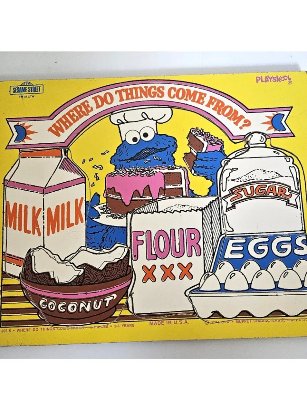 Vintage Sesame Street Cookie Monster Where Do Things Come From Wooden Puzzle