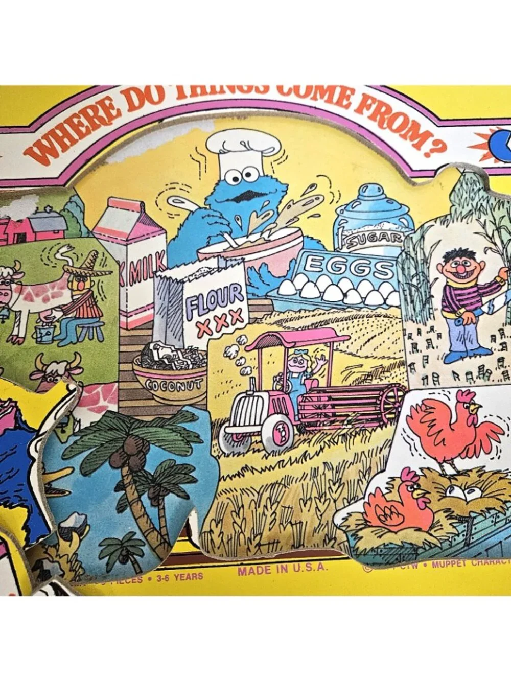 Vintage Sesame Street Cookie Monster Where Do Things Come From Wooden Puzzle