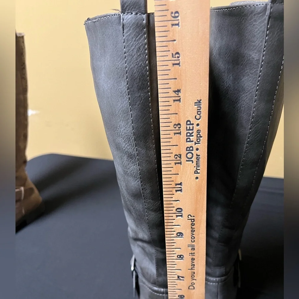 DIDOA GRAY KNEE HIGH SIZE 6.5 LADIES BOOTS. ZIPPER ON BOTH SIDES. 1-1/8” HERL