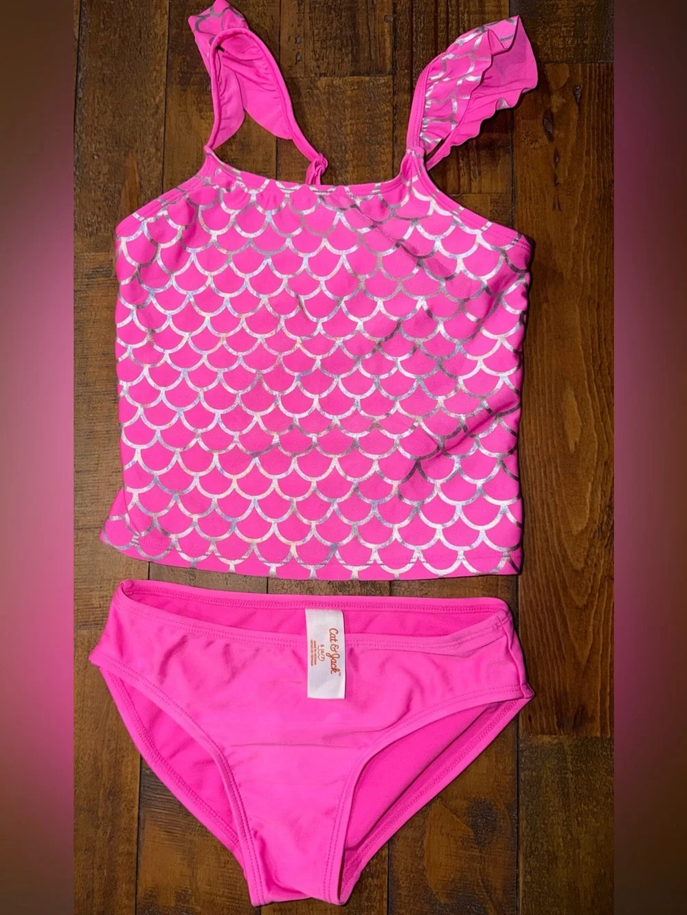 Cat & Jack Bright Pink Mermaid-Scale Tankini Set
