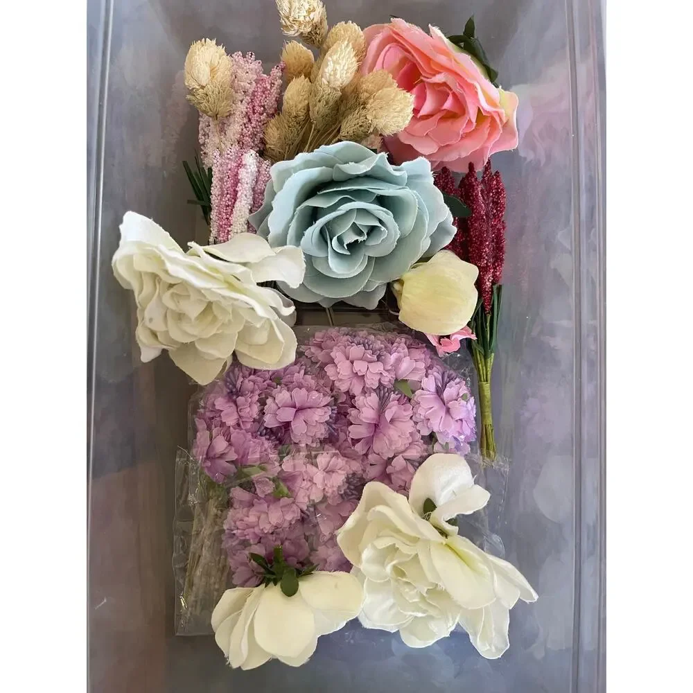 Shoe Box of Mixed Lot Of Beautiful Artificial/Silk Flowers