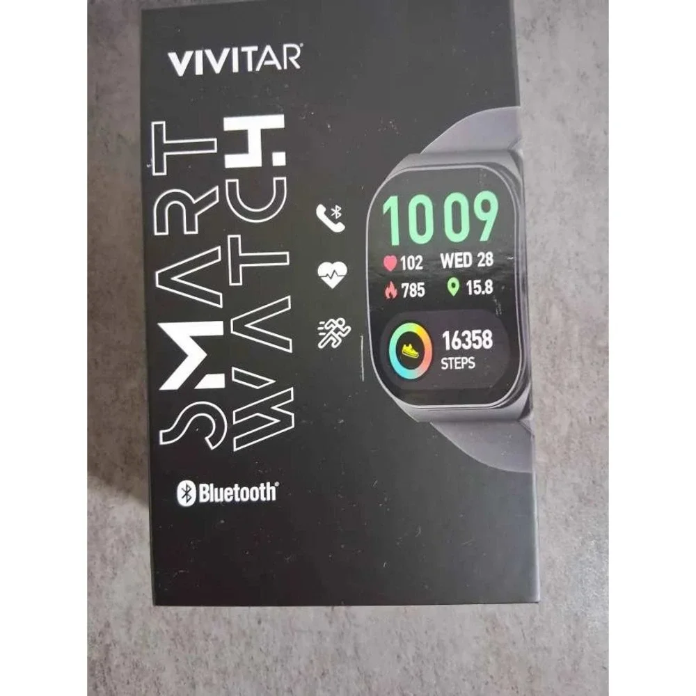 Vivitar Smart Watch Bluetooth Calling Heart Rate IP68 Waterproof Black Display