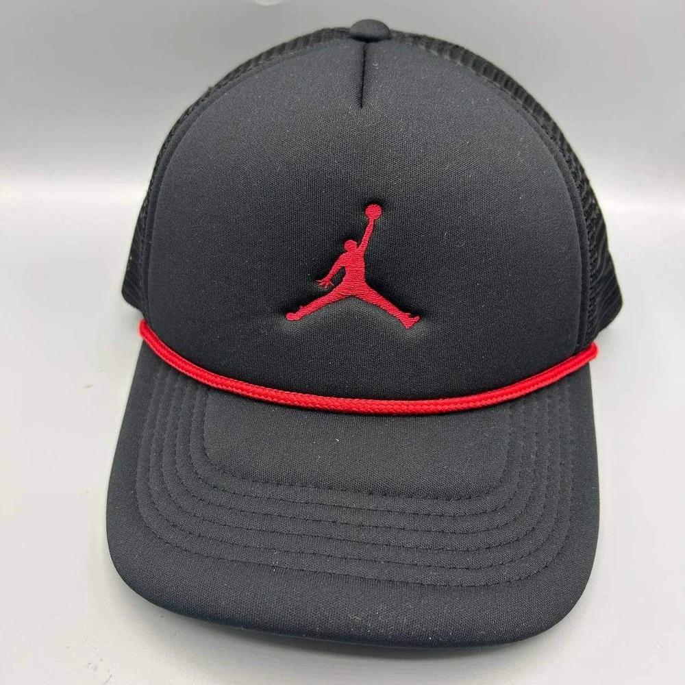 Air Jordan Rise Trucker Hat Youth Black Embroidered Jumpman Snap Back Cap‎