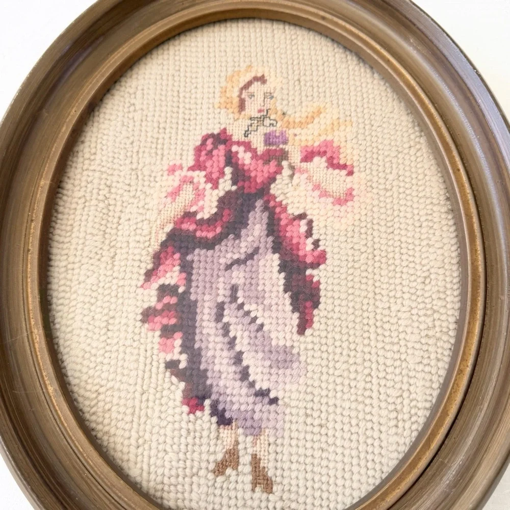 Vintage Victorian Needleworks Wall Decor Cross Stitch Embroidery Set of 2