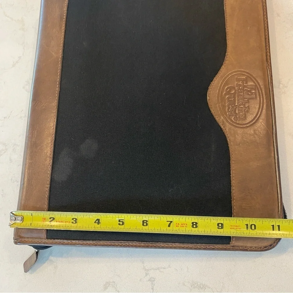 Franklin Quest Vintage Zip Planner Green Line Leather Trim & Canvas Zip Inserts