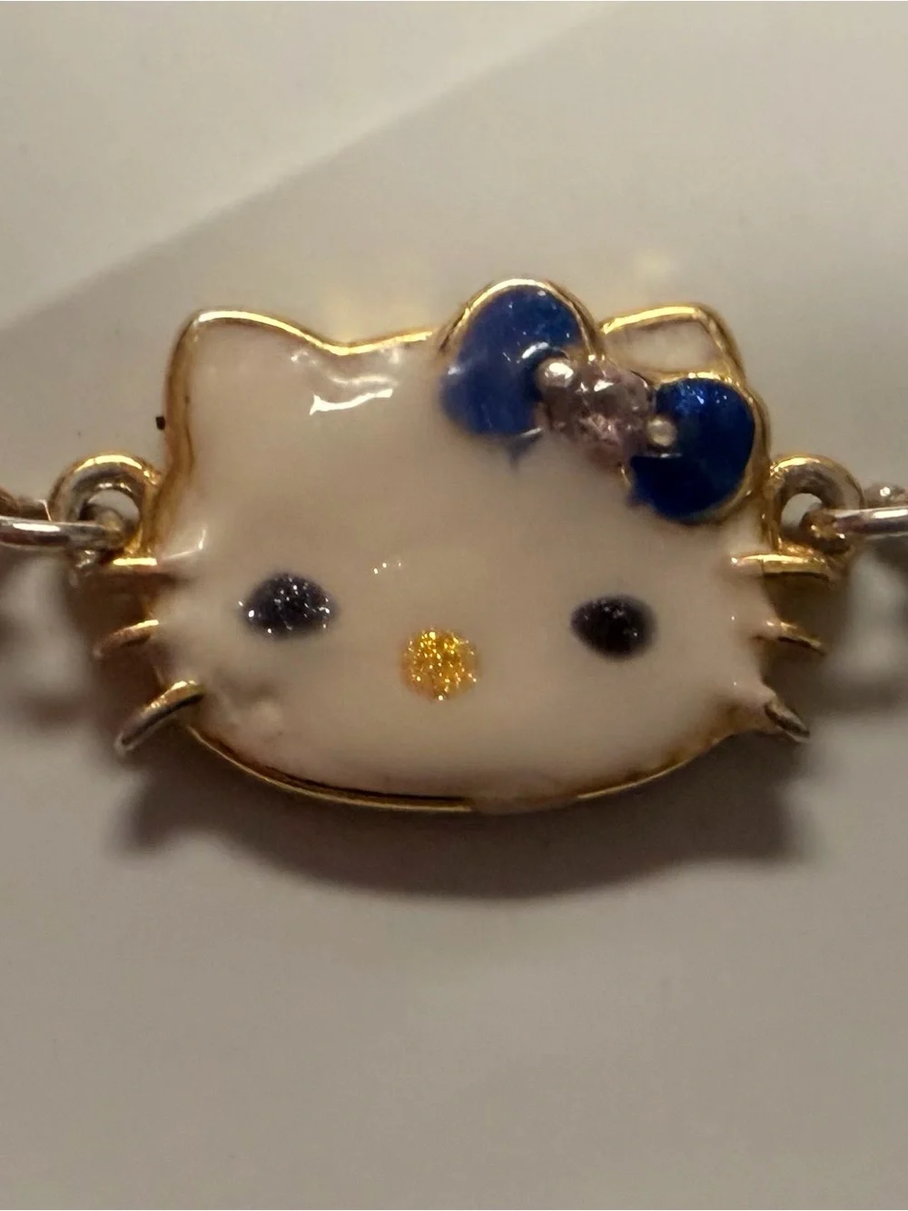 Hello Kitty White Enamel Face Blue Bow Ankle Bracelet or Small Kids Necklace