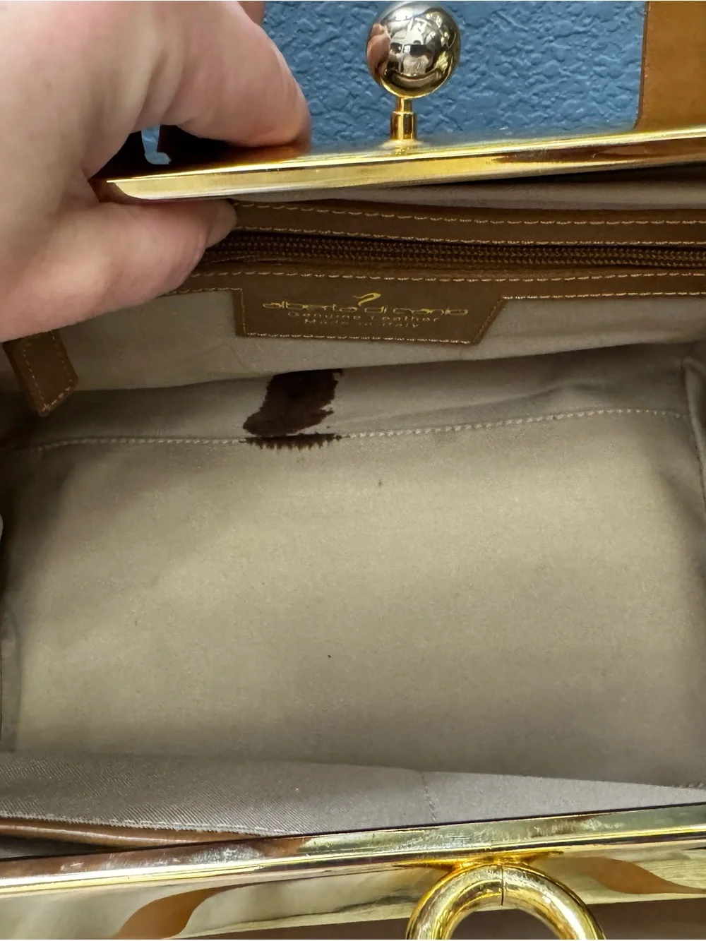 Alberta Di Canio Stecca Tan Leather Satchel with Gold Hardware