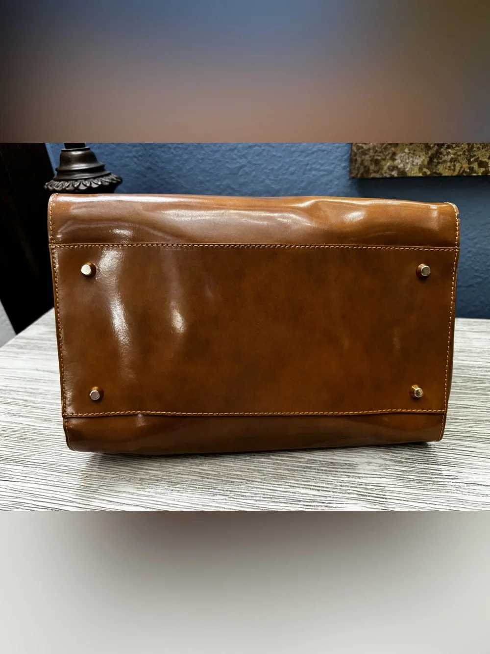 Alberta Di Canio Stecca Tan Leather Satchel with Gold Hardware