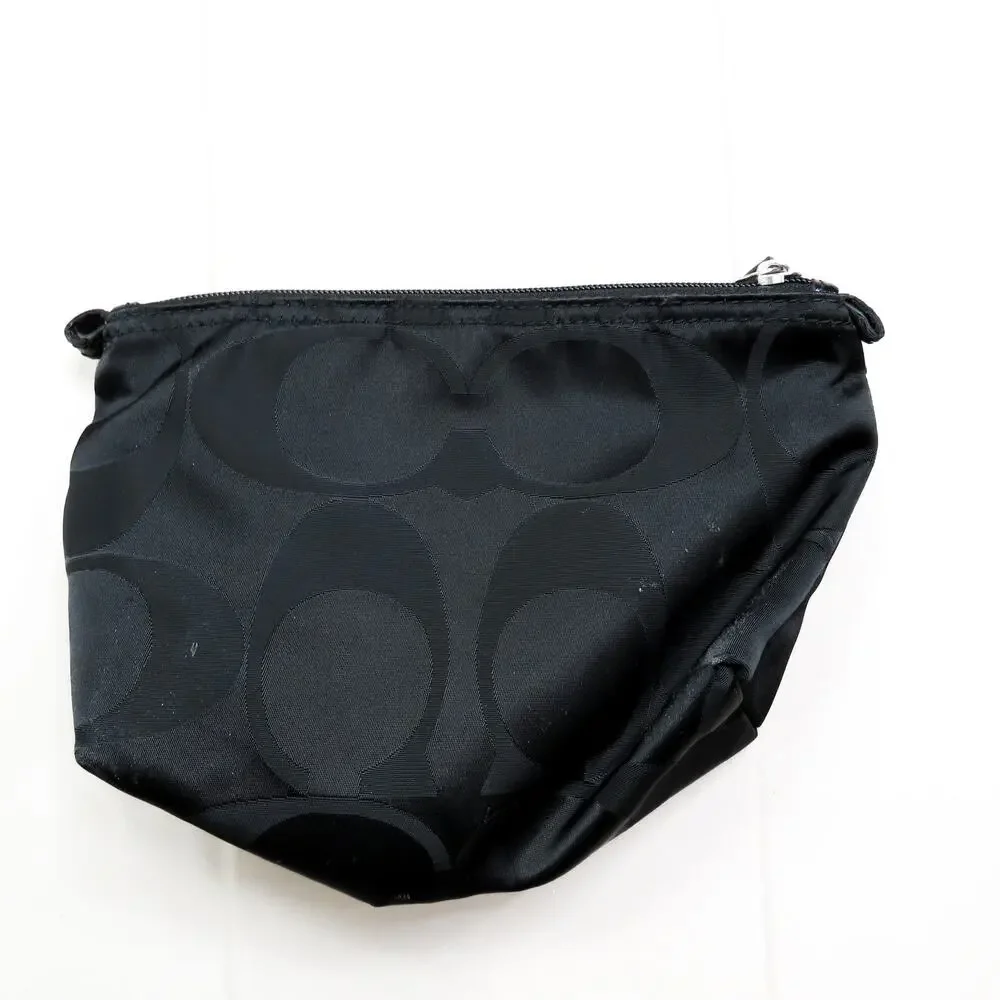 Coach Black Cosmetic Case Makeup Bag Signature CC Logo Pattern Nylon Pouch