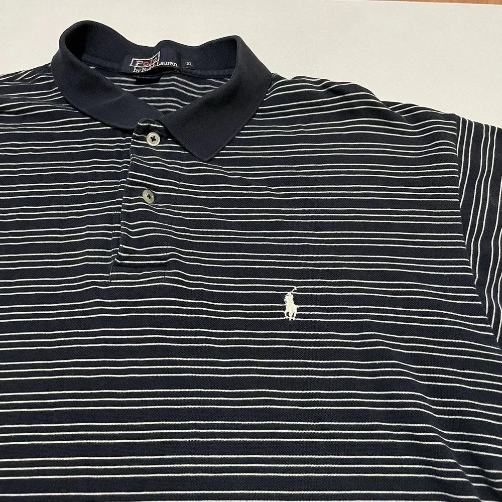 Polo Ralph Lauren Men'ssize  XL Striped‎ Short Sleeve Polo Shirt Navy Cotton