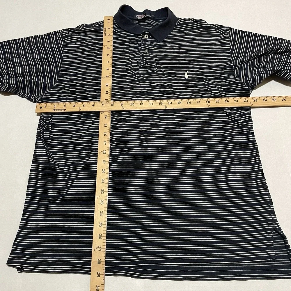 Polo Ralph Lauren Men'ssize  XL Striped‎ Short Sleeve Polo Shirt Navy Cotton