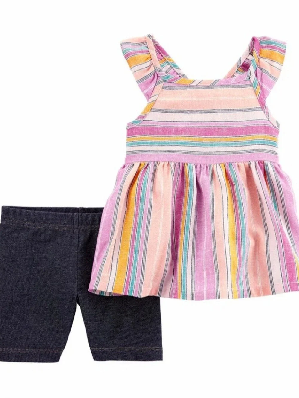 Carter's GIirls 2-Piece Striped Flutter Top & Knit Denim Shorts 6/6X