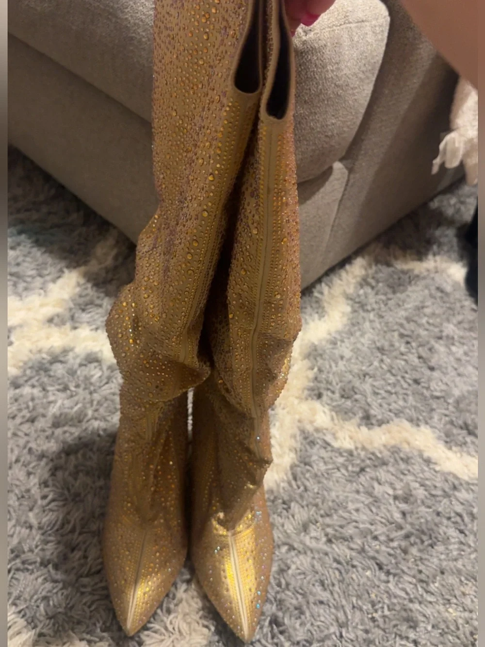 Cape Robbin Gold Crystal-Studded Slouch Over-the-Knee Boots