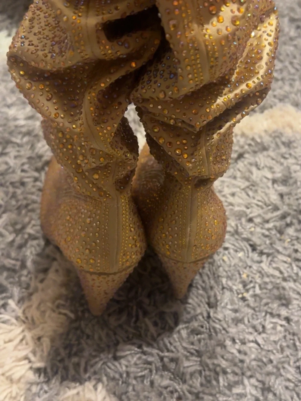 Cape Robbin Gold Crystal-Studded Slouch Over-the-Knee Boots