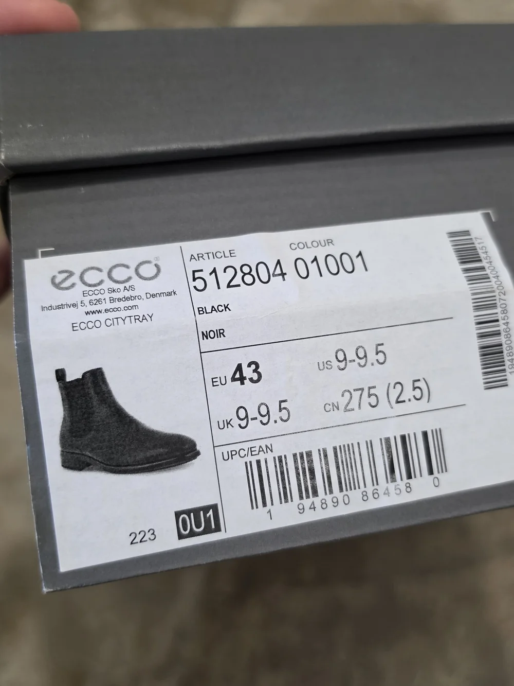 ECCO Citytray Men's Black Leather Chelsea Boots EU 43 / US 9-9.5