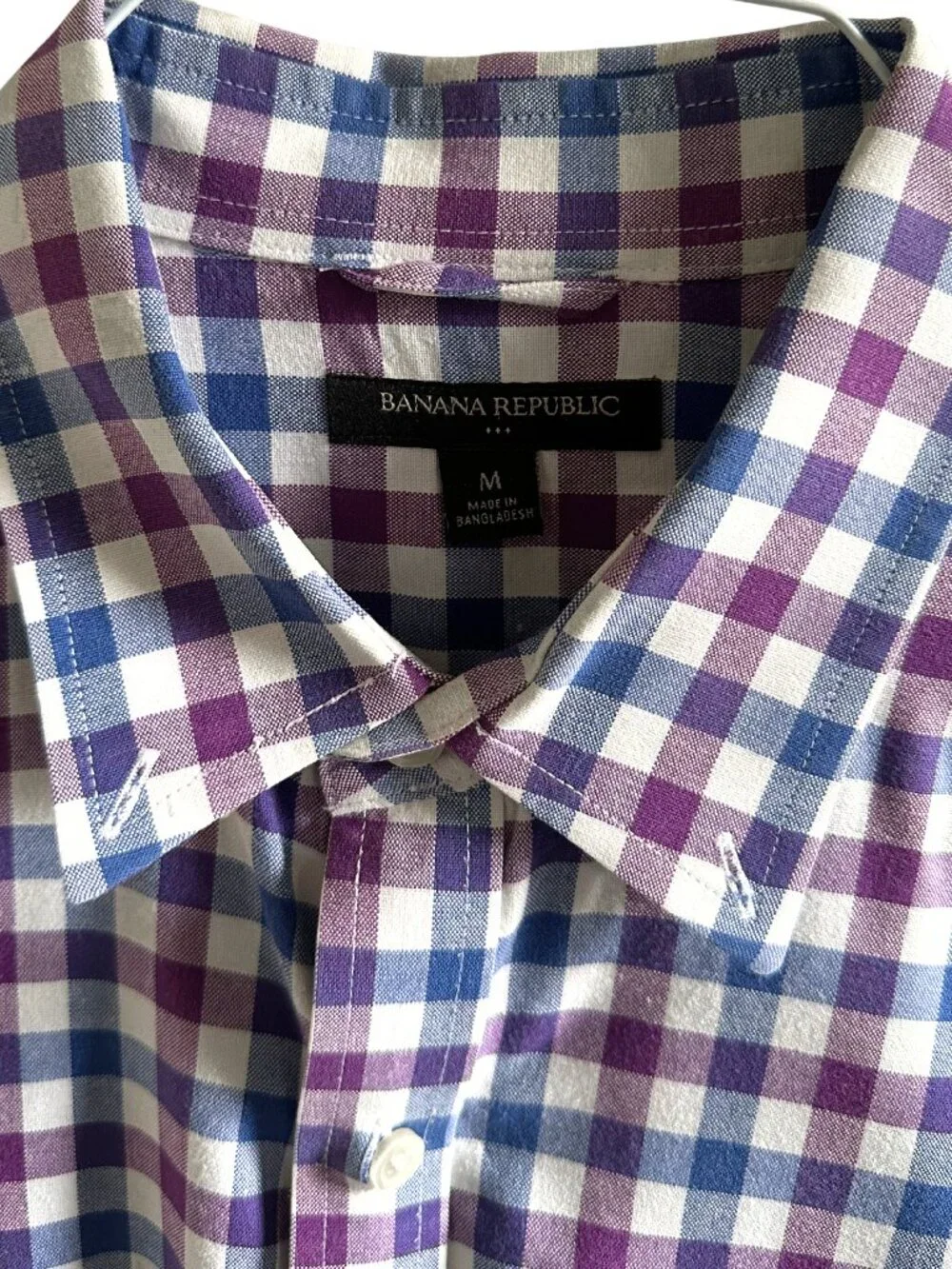 Banana Republic Mens Gingham Plaid Long Sleeve Button Down Shirt Purple