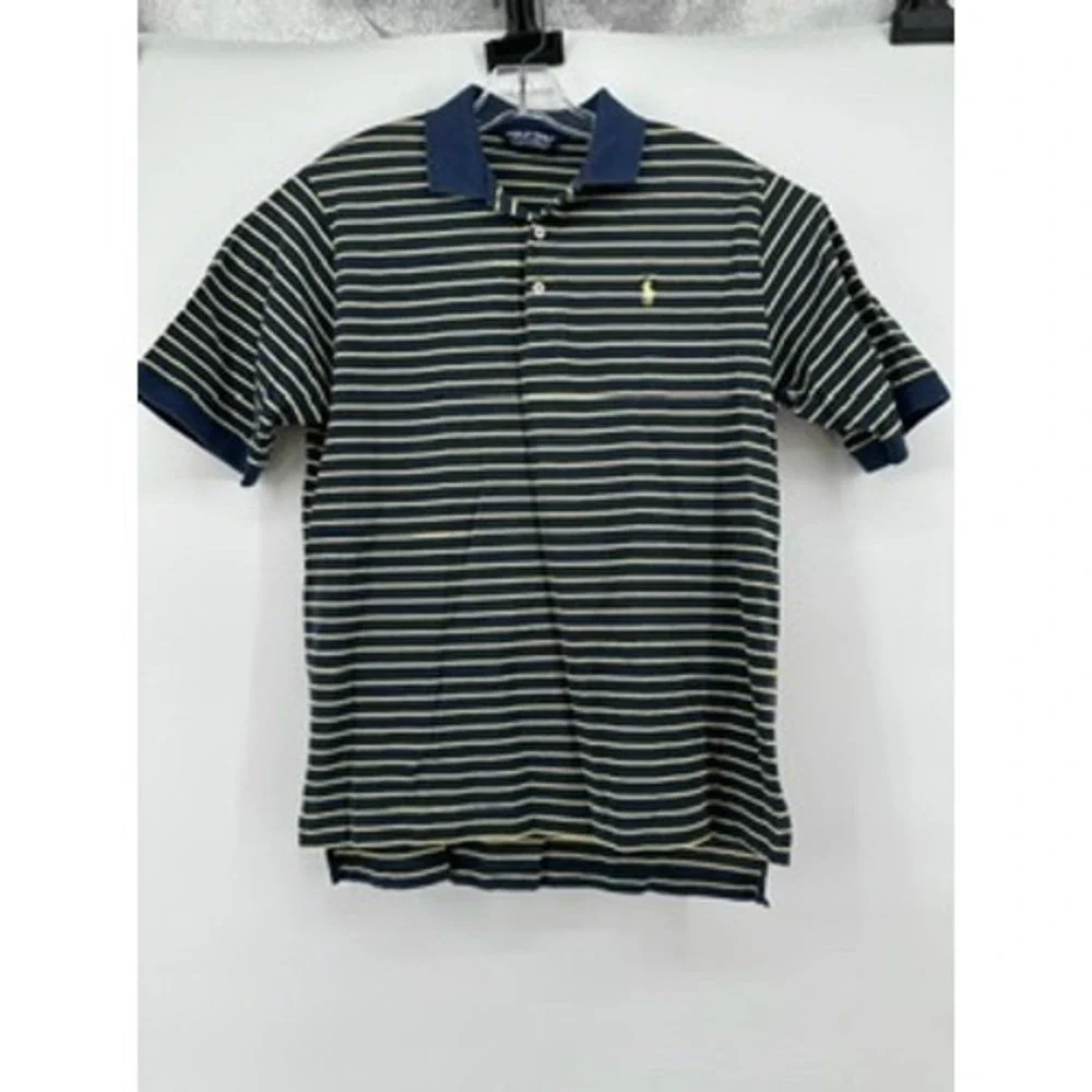 Polo Golf Ralph Lauren Medium Navy Yellow Striped Polo Shirt Men's‎ Short Sleeve