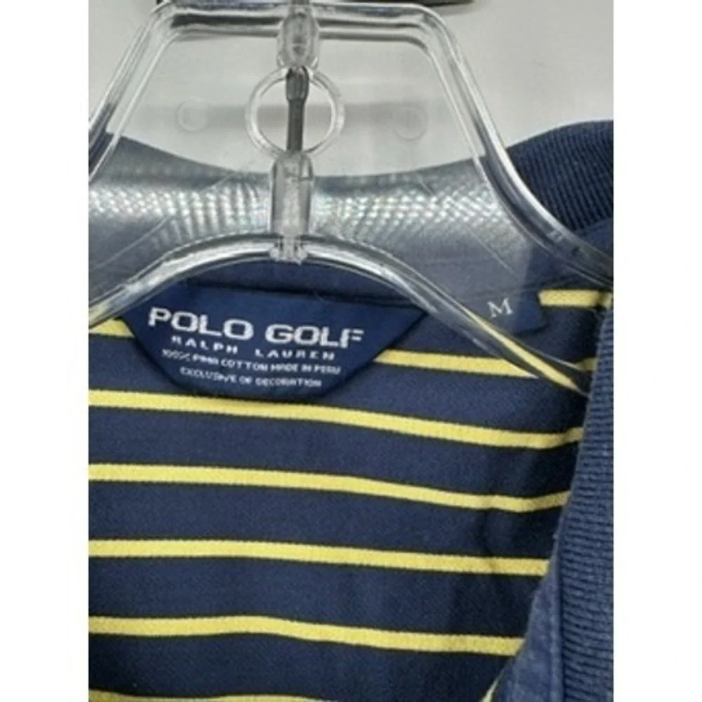 Polo Golf Ralph Lauren Medium Navy Yellow Striped Polo Shirt Men's‎ Short Sleeve