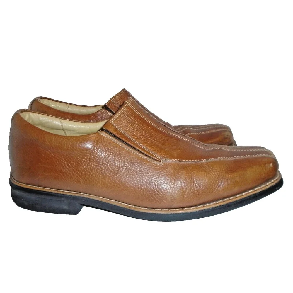 Alfani Mens 11M  Slip On Leather Shoes Brown Loafers Dress Comfort Square Toe
