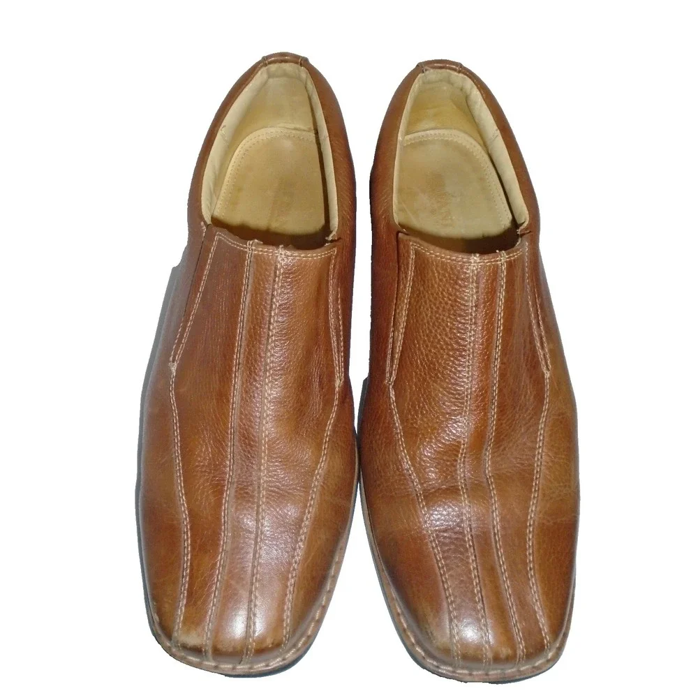 Alfani Mens 11M  Slip On Leather Shoes Brown Loafers Dress Comfort Square Toe
